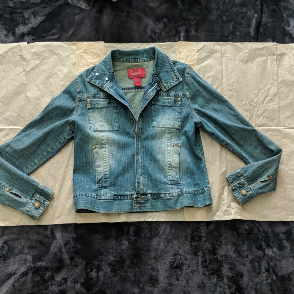 Distressed Zip-Up Jean Jacket